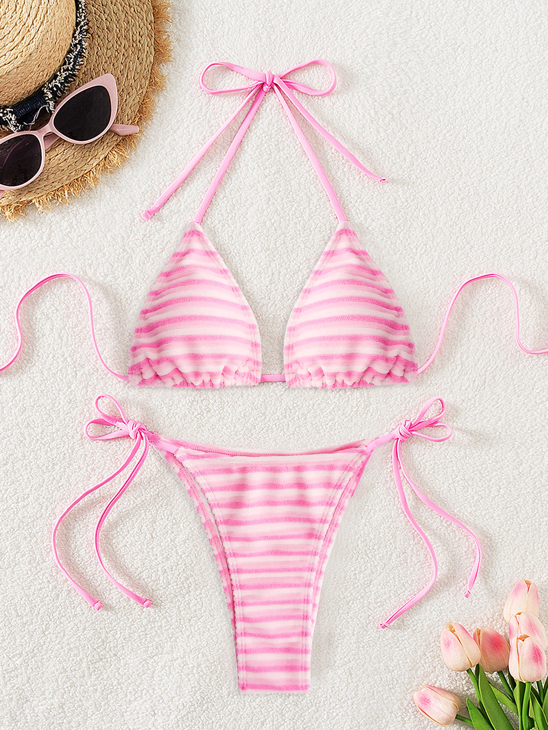 Damen gestreiftes Bikini-Set mit verstellbaren Trägern R&B