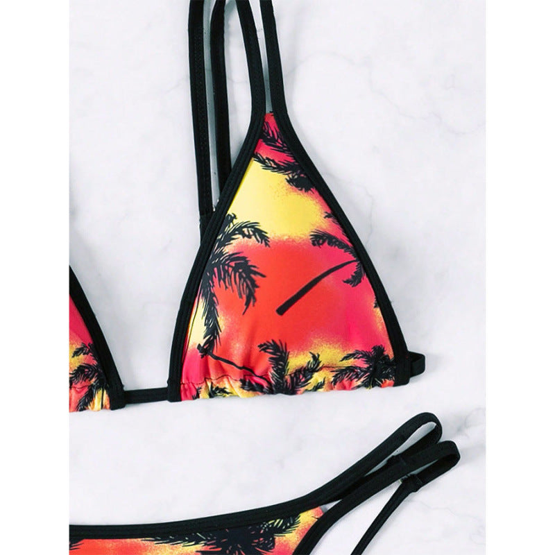 Damen Triangel-Bikini mit stylischem Schnitt und palmendruck R&B