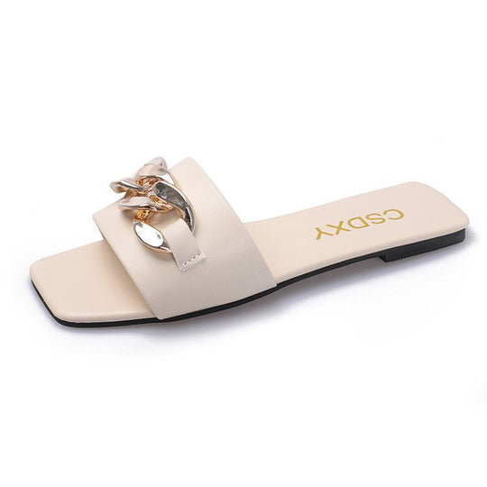 Damen Modische Flach-Sandalen mit dekorativem Ketten-Detail R&B