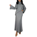 Damen Elegantes Maxikleid mit Rollkragen und weiten Ärmeln R&B