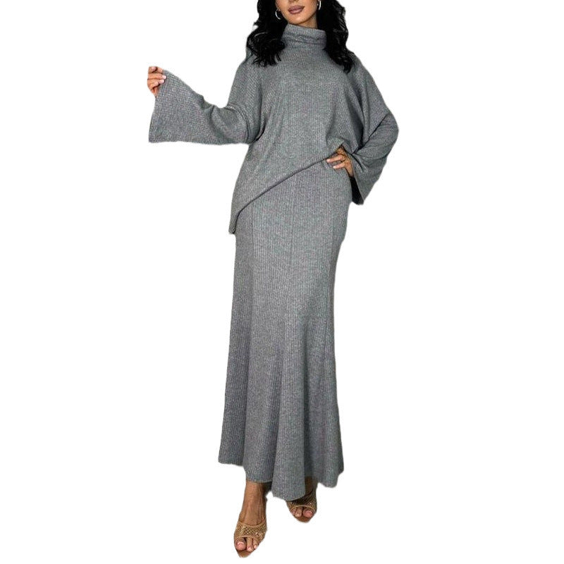 Damen Elegantes Maxikleid mit Rollkragen und weiten Ärmeln R&B