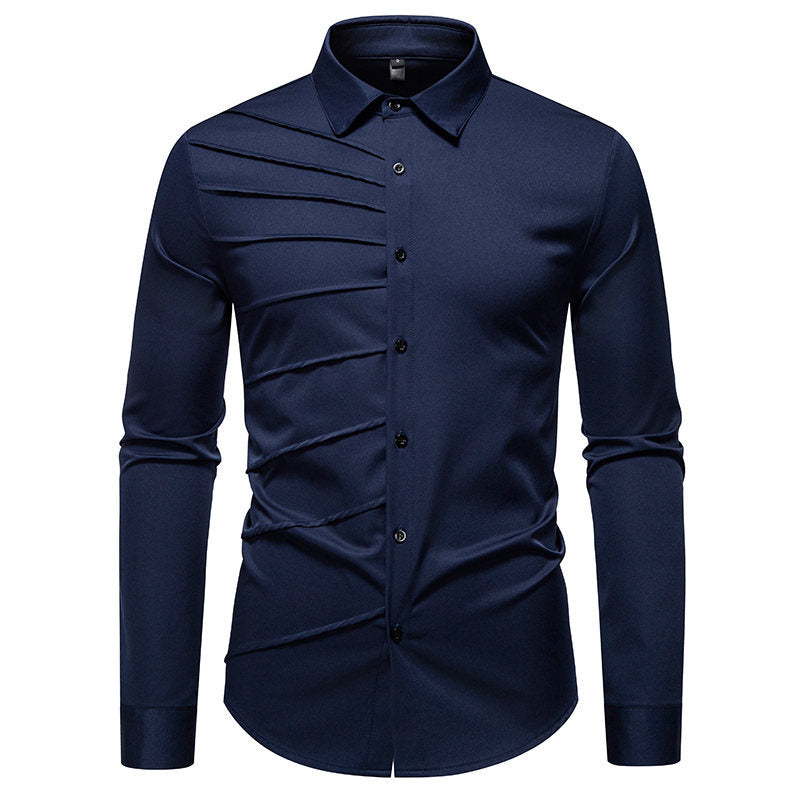 Herren Langarmhemd mit modischem Rippendesign R&B