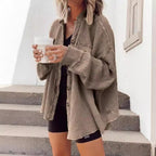 Damen Oversized Waffle-Shirtjacke mit Knopfleiste und praktischen Taschen R&B