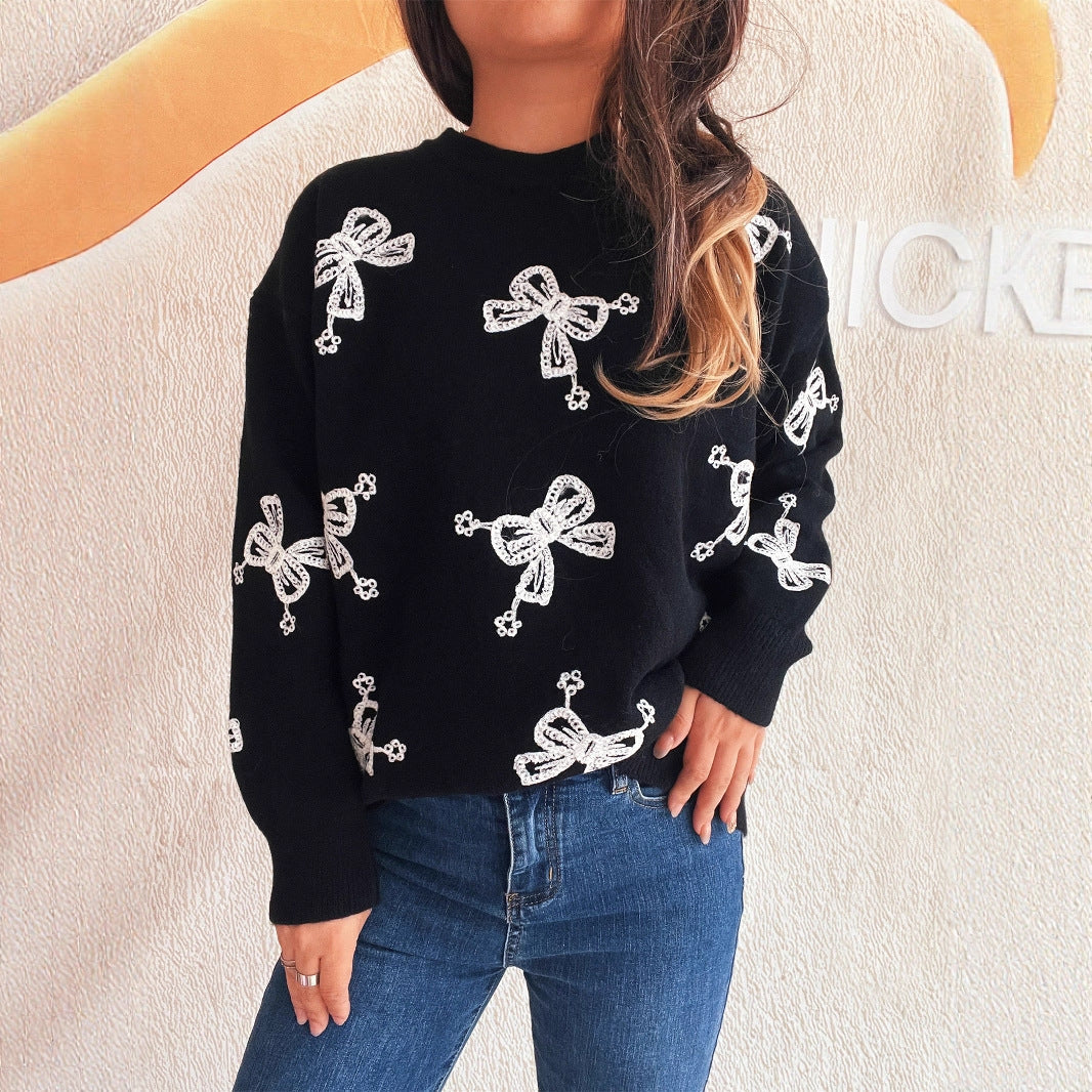 Damen Pullover mit verspieltem Schleifenmotiv und lässigem Schnitt R&B