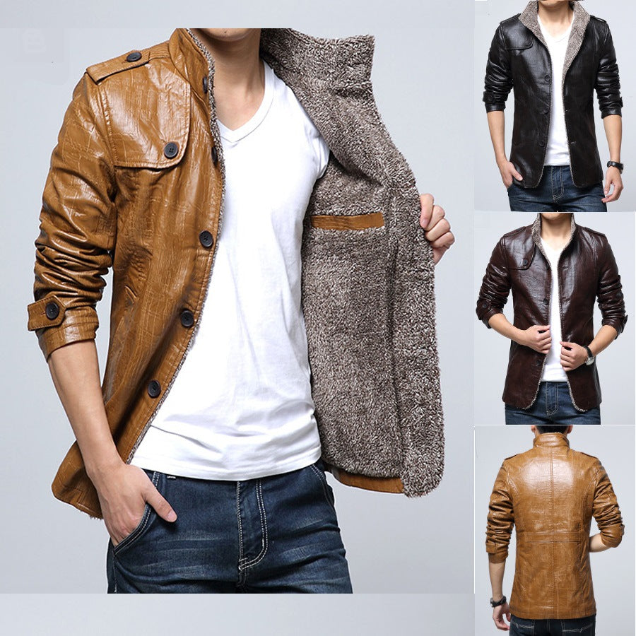 Herren Kunstlederjacke mit warmem Innenfutter