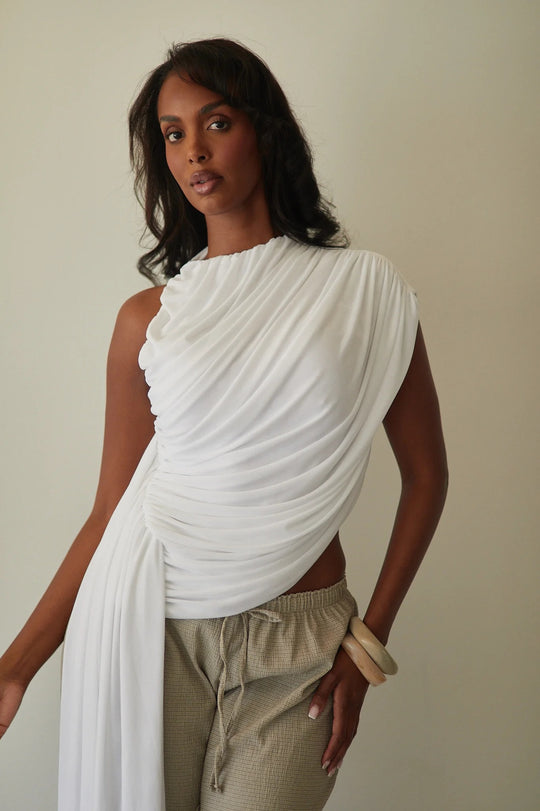 Damen Elegantes asymmetrisches Top mit Drapierungen R&B