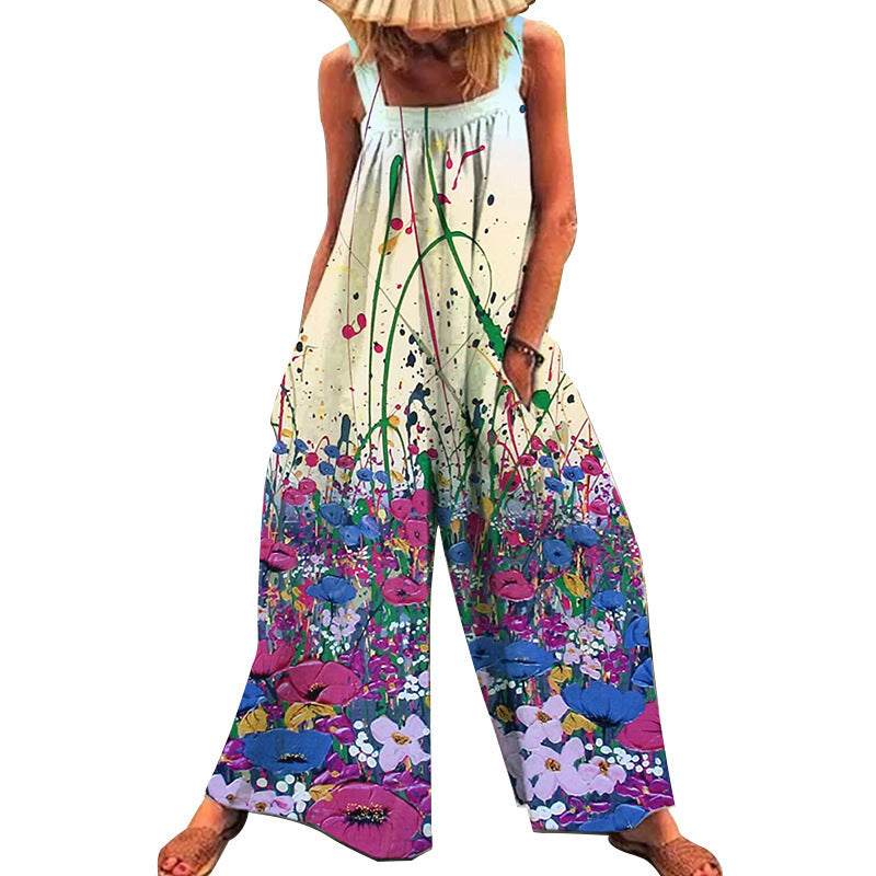 Damen lässiger Jumpsuit mit floralem Muster und weitem Schnitt R&B