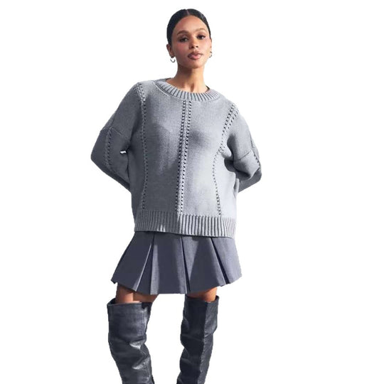 Damen Modischer Strickpullover mit Lochmuster R&B