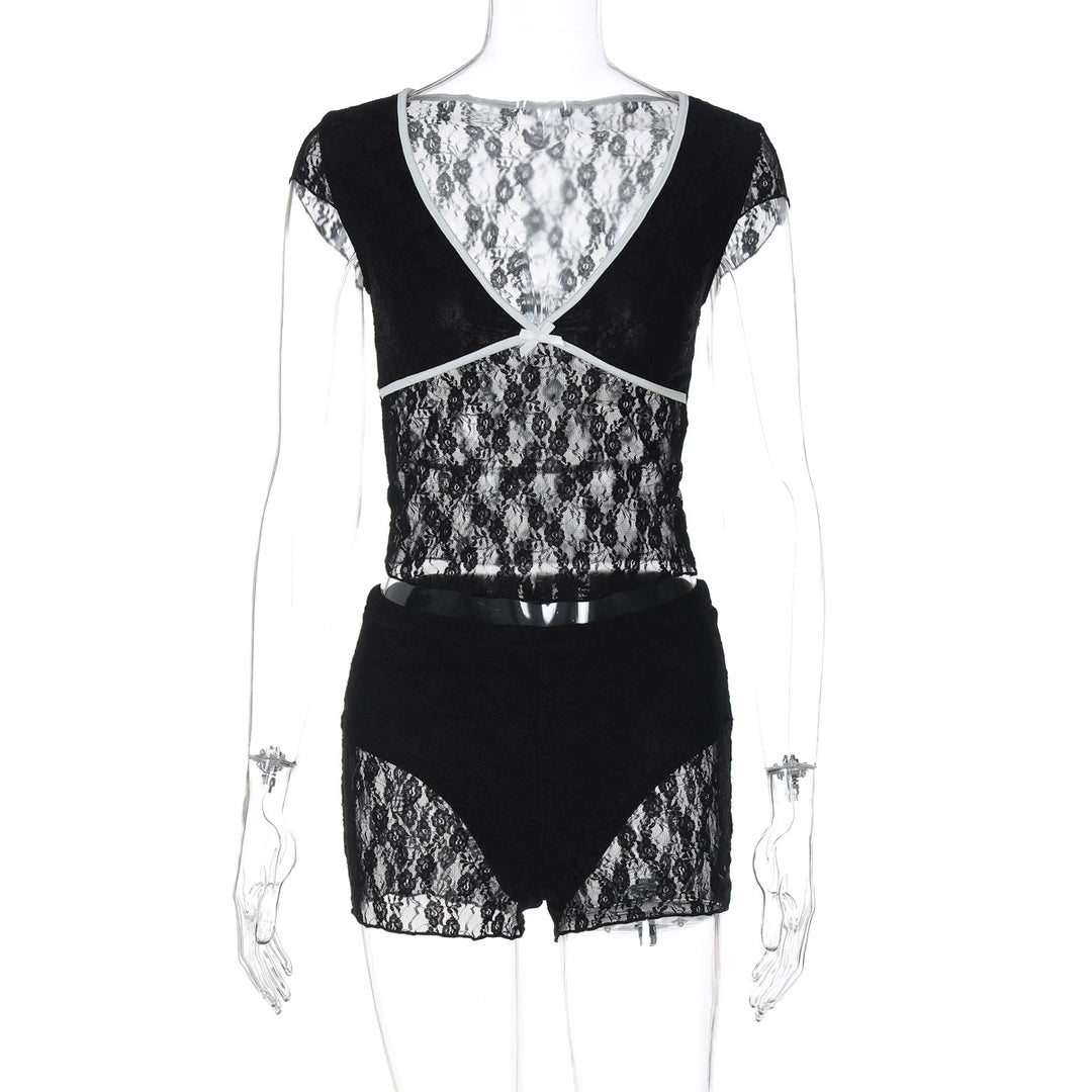 Damen Spitzenoberteil mit Shorts-Set R&B