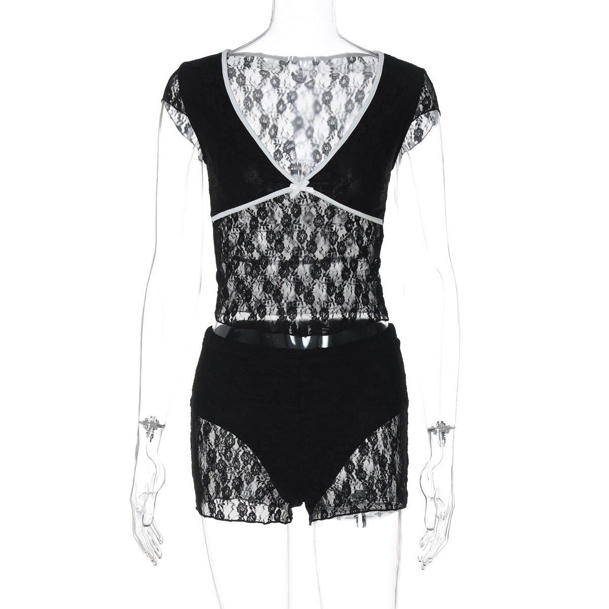 Damen Spitzenoberteil mit Shorts-Set R&B