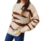 Damen Grobstrickpullover mit luxuriösem Muster und körperbetontem Schnitt R&B
