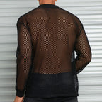Herren nan transparentes Netz-Langarmshirt mit Rundhals und gerippten Bündchen R&B
