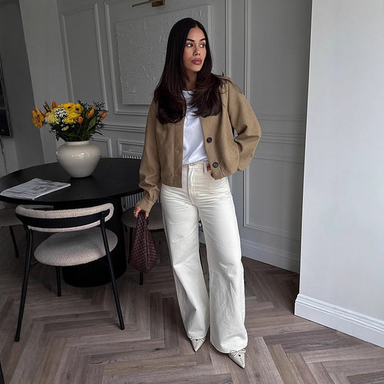 Damen lässige cropped Jacke mit geschmackvollen Knopfdetails R&B