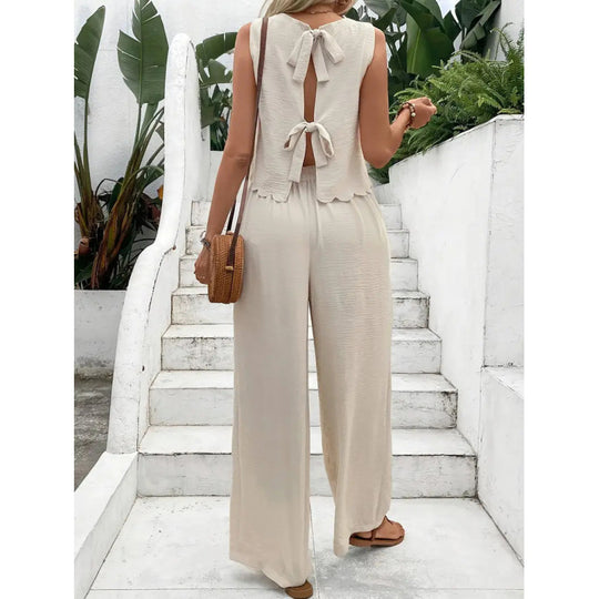 Damen entspannendes Zweiteiler-Outfit mit weitem Hosen und ärmellosem Top R&B