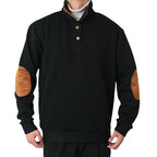Herren nan Halbknopf-Stehkragenpullover mit Wabenstruktur und Lederbesatz R&B