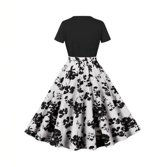 Damen Elegantes Spitzen-Kleid mit kontrastierendem Oberteil und fließendem Rock R&B
