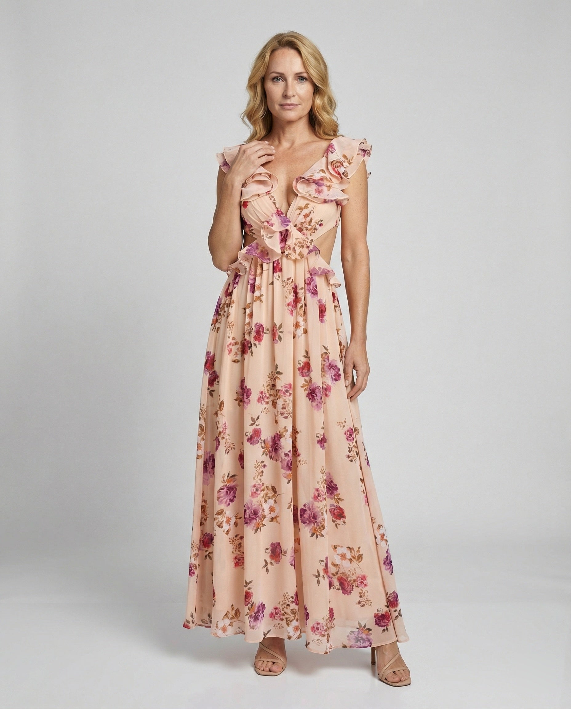 Damen Blumenkleid Maxikleid mit Schlitz