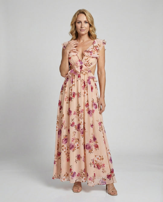 Damen Blumenkleid Maxikleid mit Schlitz