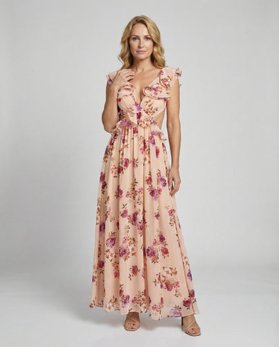 Damen Blumenkleid Maxikleid mit Schlitz