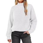 Damen modischer Strickpullover mit hohem Kragen und strukturierter Oberfläche R&B