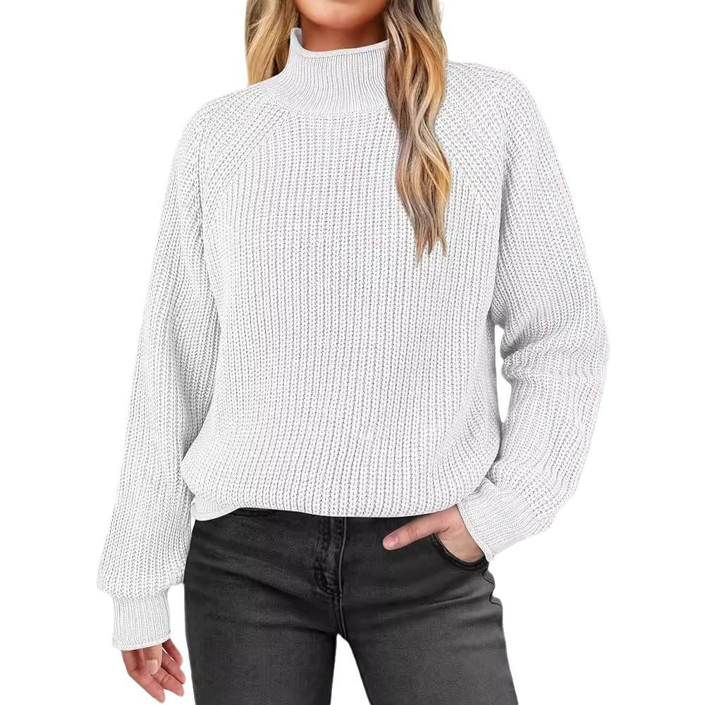 Damen modischer Strickpullover mit hohem Kragen und strukturierter Oberfläche R&B