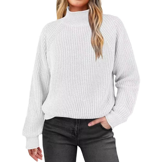 Damen modischer Strickpullover mit hohem Kragen und strukturierter Oberfläche R&B
