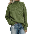 Damen Grobstrickpullover mit hochgeschlossenem Kragen und strukturiertem Zopfmuster