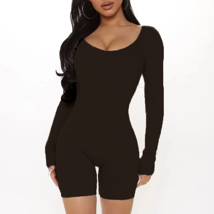 Damen Langarm Jumpsuit mit figurformendem Schnitt und Rippstruktur R&B
