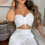Damen lässiges Set aus Crop-Top und weiten Hosen R&B