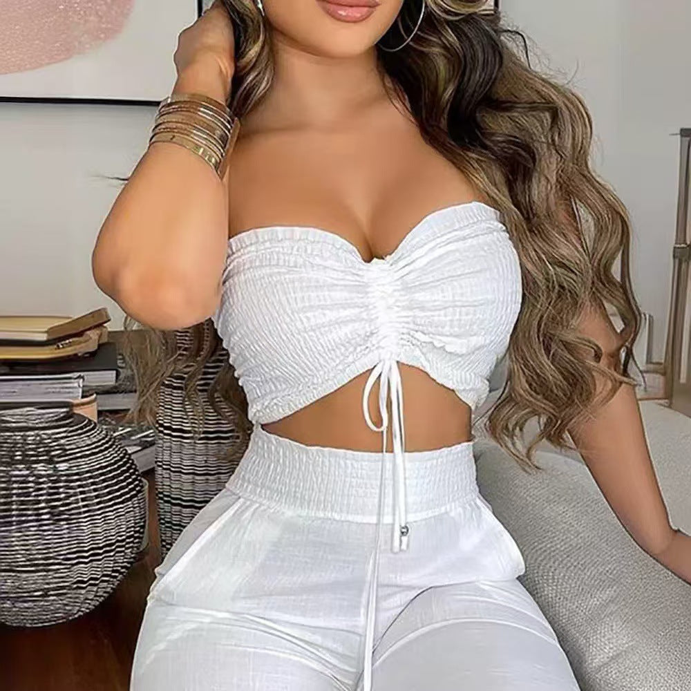 Damen lässiges Set aus Crop-Top und weiten Hosen R&B