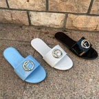 Damen Glamouröse Slide-Sandalen mit stylischem Logo-Akzent R&B