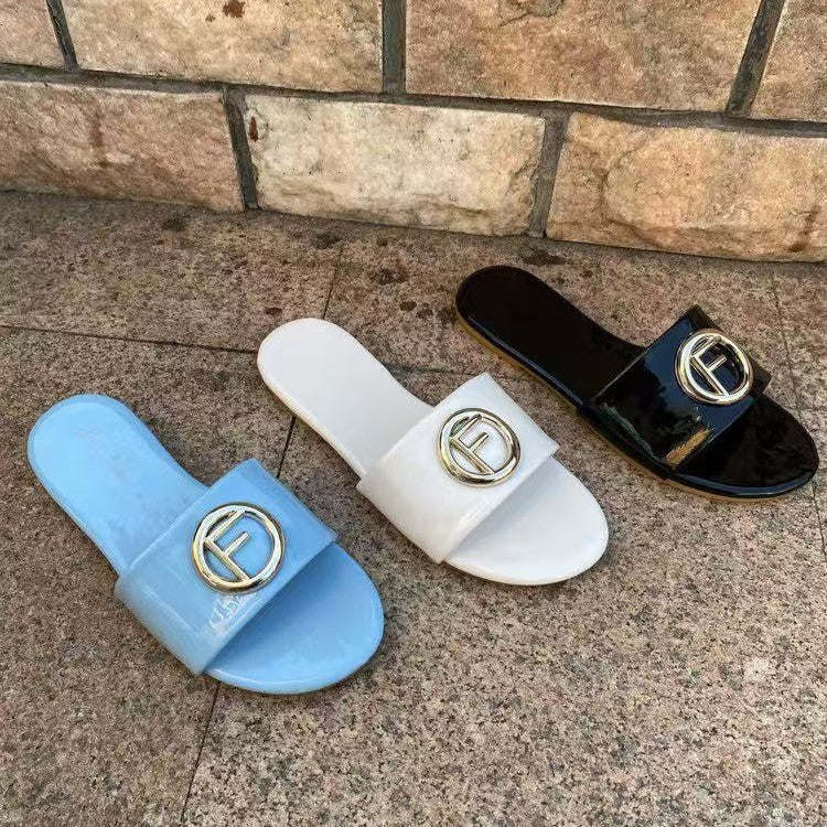 Damen Glamouröse Slide-Sandalen mit stylischem Logo-Akzent R&B