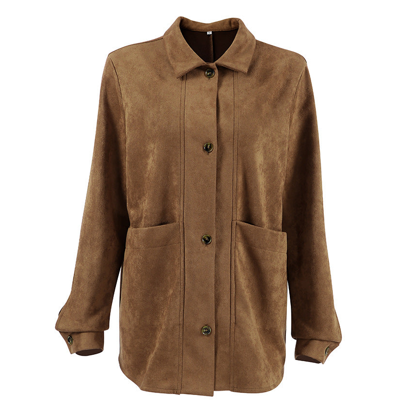 Damen Modische Wildlederjacke mit Druckknopfverschluss und praktischen Taschen R&B