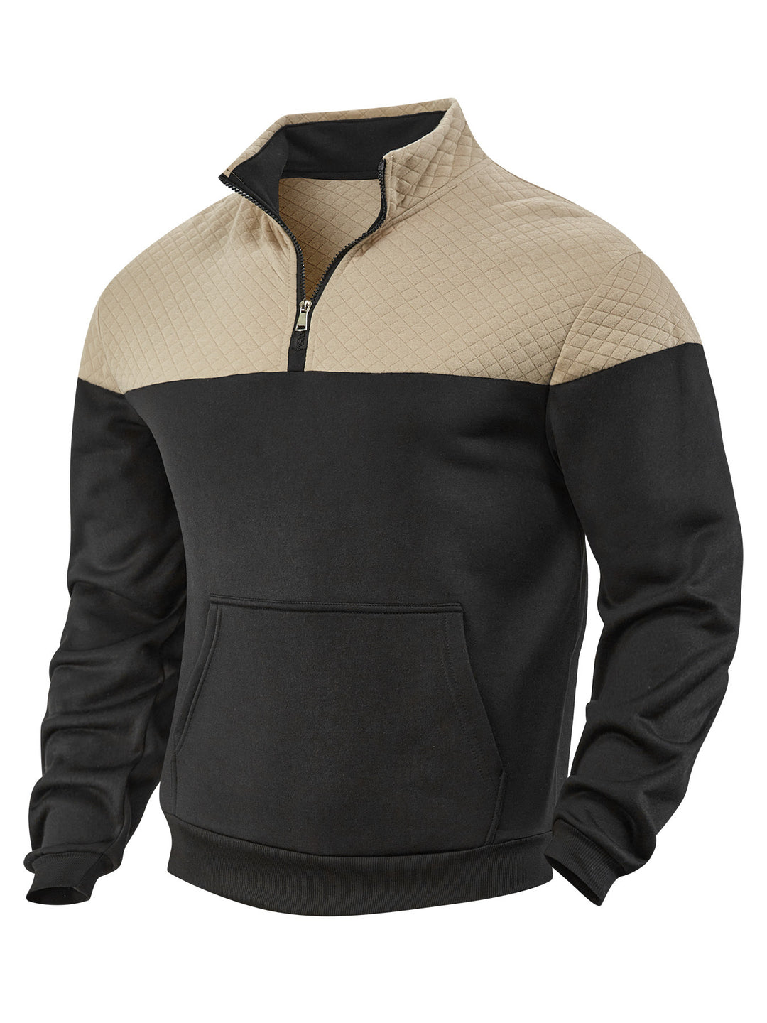 Herren nan Halbzip-Sweatshirt mit gesteppter Schulterpartie Kängurutasche und gerippten Bündchen R&B