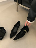 Damen elegante Ballerinas mit verstellbarem Riemen und feiner Wildlederoberfläche R&B
