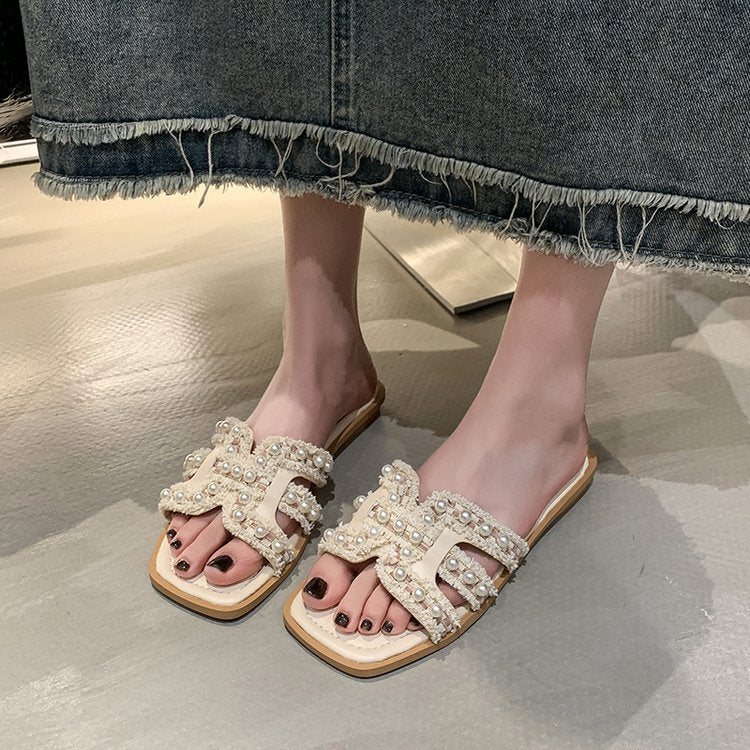 Damen elegante Mules mit Perlenverzierung R&B