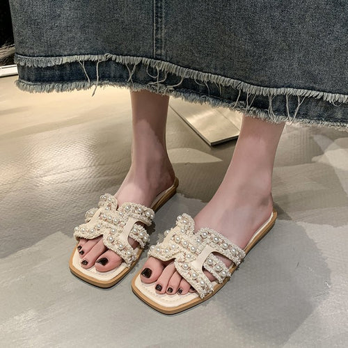 Damen elegante Mules mit Perlenverzierung R&B
