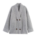 Damen Strickjacke mit doppelter Knopfleiste und hoher Kragen R&B