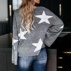 Damen modischer Pullover mit weit ausladenden Ärmeln und Sternenmotiv