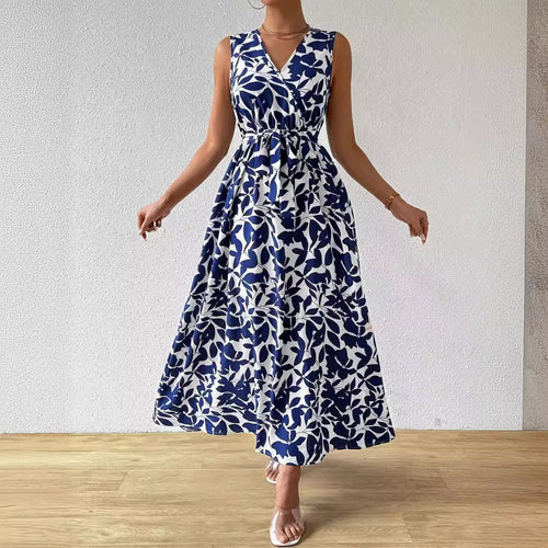 Damen nan Wickel-Maxikleid mit V-Ausschnitt und gebundenem Taillengürtel R&B