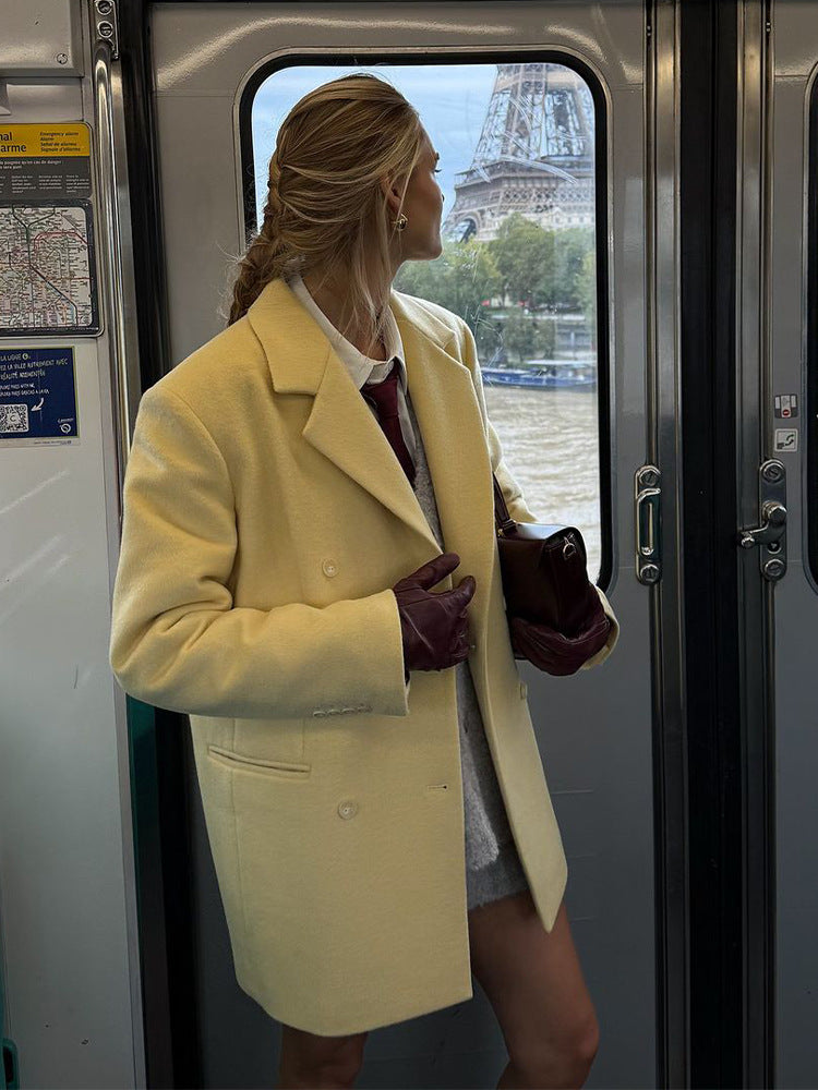 Damen eleganter Oversized-Wollmantel mit doppelter Knopfleiste und praktischen Taschen R&B