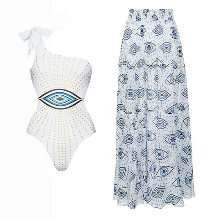 Damen Strandmode-Set mit verspieltem Rüschenshirt und hochtailliertem Höschen R&B
