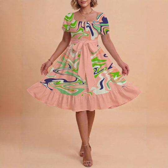 Damen Midikleid mit verspieltem Druck und tailliertem Schnitt R&B
