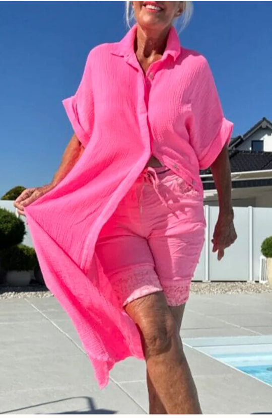 Damen Leichtes Baumwoll Button-Up Überkleid R&B