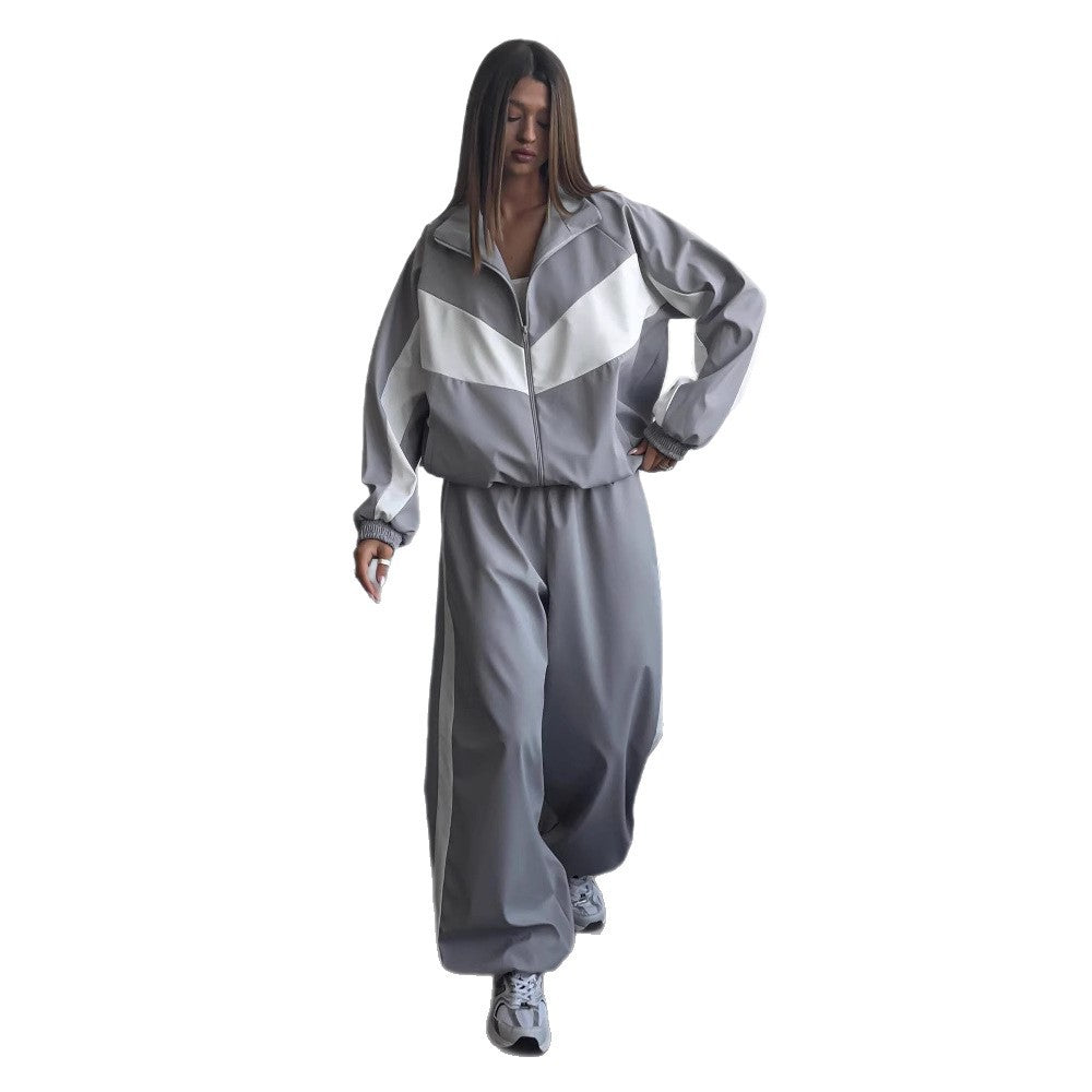 Damen nan sportives Trainingsanzug-Set mit Windbreaker-Jacke und weitem Hosenbein R&B