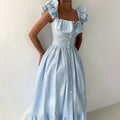 Damen Maxikleid mit Rüschendetails und Knopfleiste