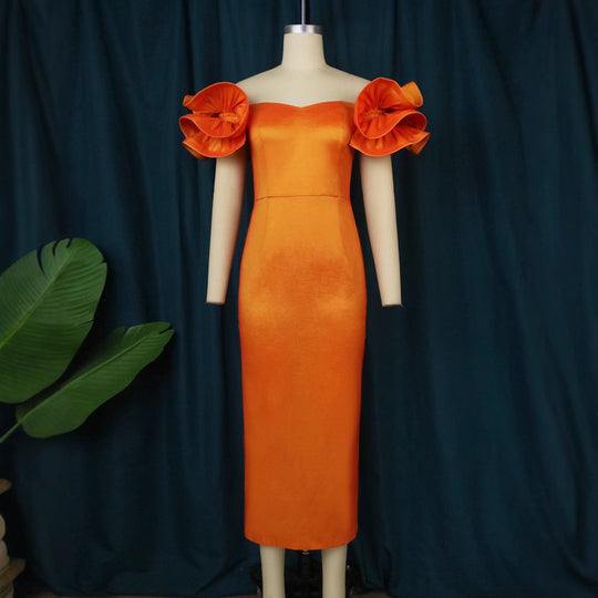 Damen Figurnahes Spitzenkleid mit voluminösen Rüschensäumen R&B