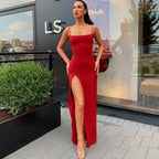 Damen Elegantes Maxikleid mit hohem Schlitz und zarten Spaghettiträgern