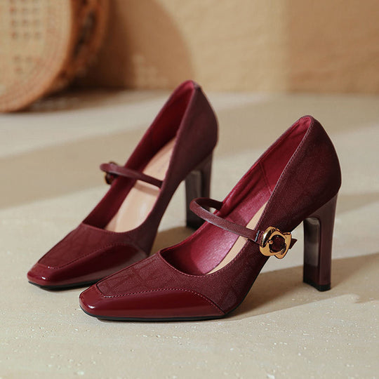 Damen elegante Mary Jane Pumps mit robustem Blockabsatz R&B