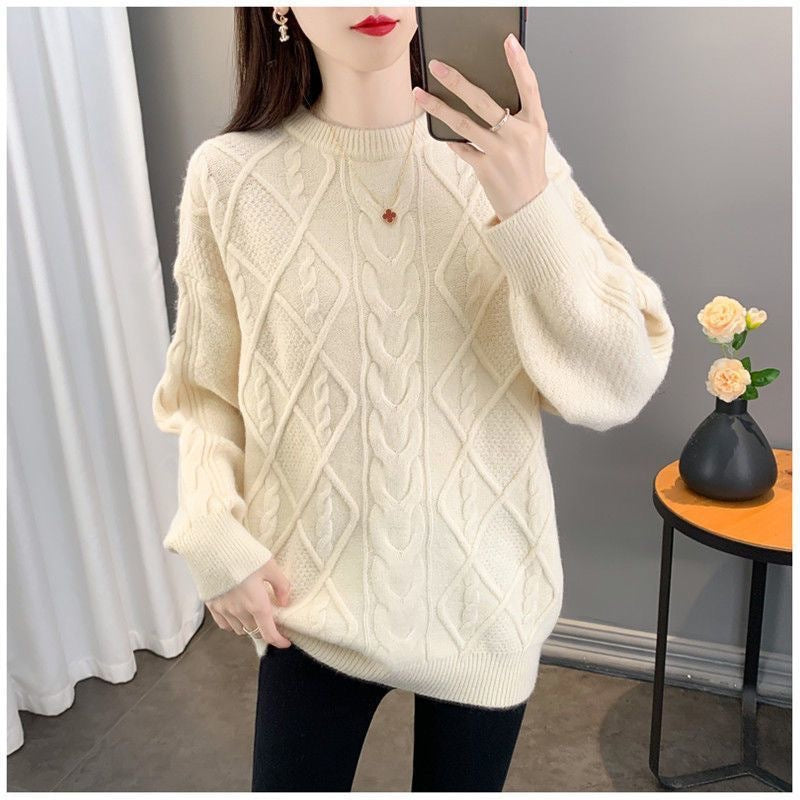 Damen Oversized Strickpullover mit Zopfmuster R&B